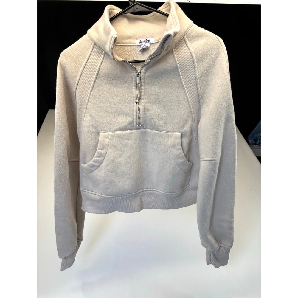 Manifest Offline Women's Quarter Zip Sweatshirt XS Tan Beige Fleece Pullover